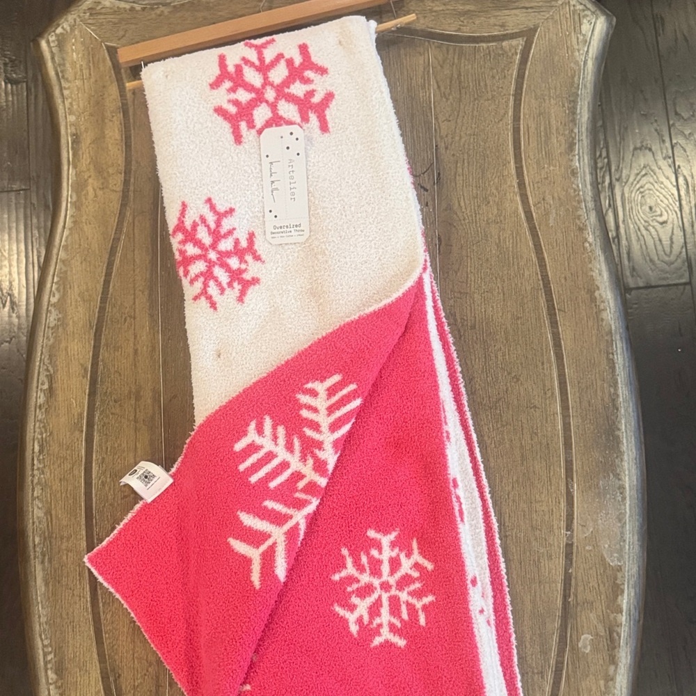 Nicole Miller Pink and White Decorative Throw